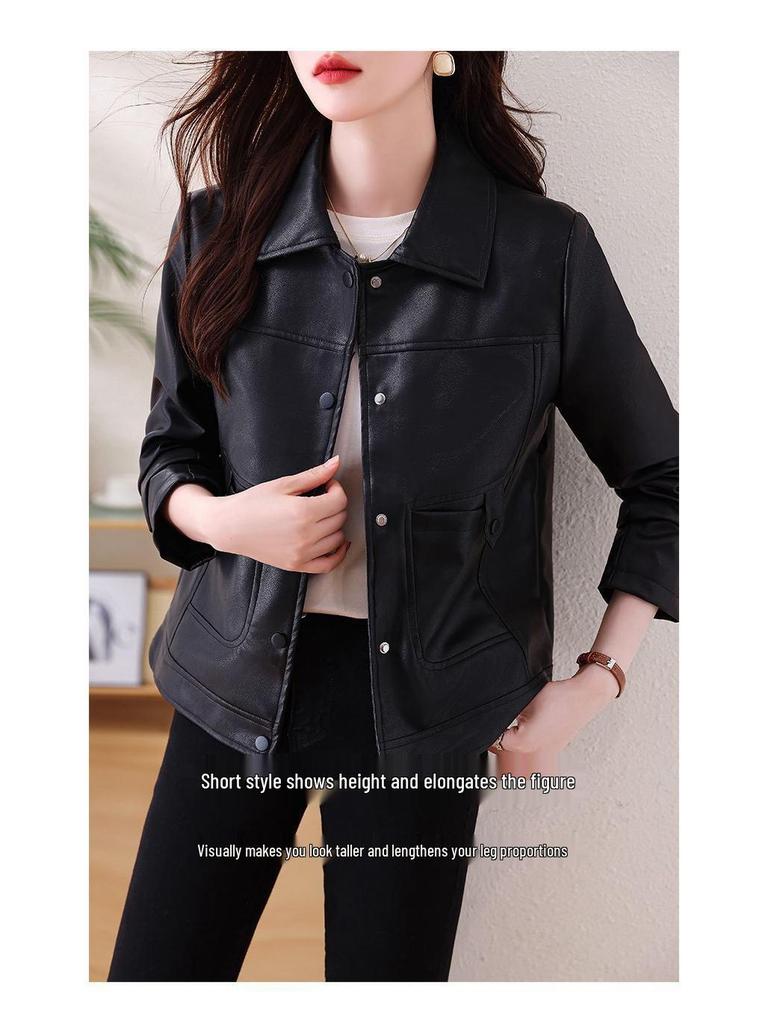 Damen Schlankmachende Schicke Motorradlederjacke - Kurz Koreanische Mode für Frühling & Herbst 2025