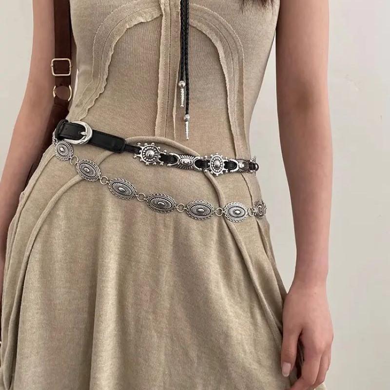 Cintura a catena in metallo stile etnico versatile retrò bohémien per donna moda catena per maglione sigillo in vita accessori decorativi per il corpo