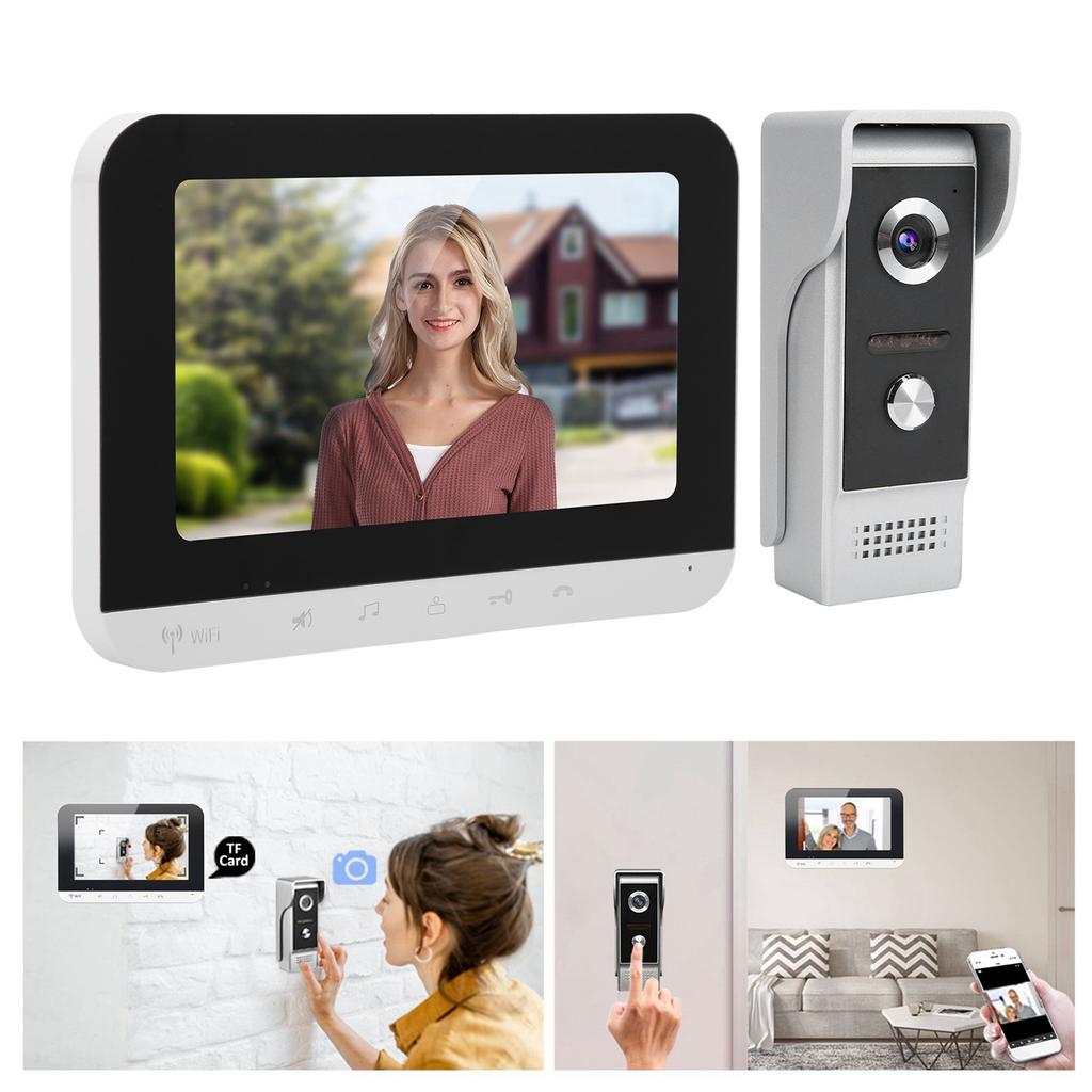 Video Doorbell 7in TFT LCD Intercom Doorphone Wired Wifi Remote Unlocking Monitor