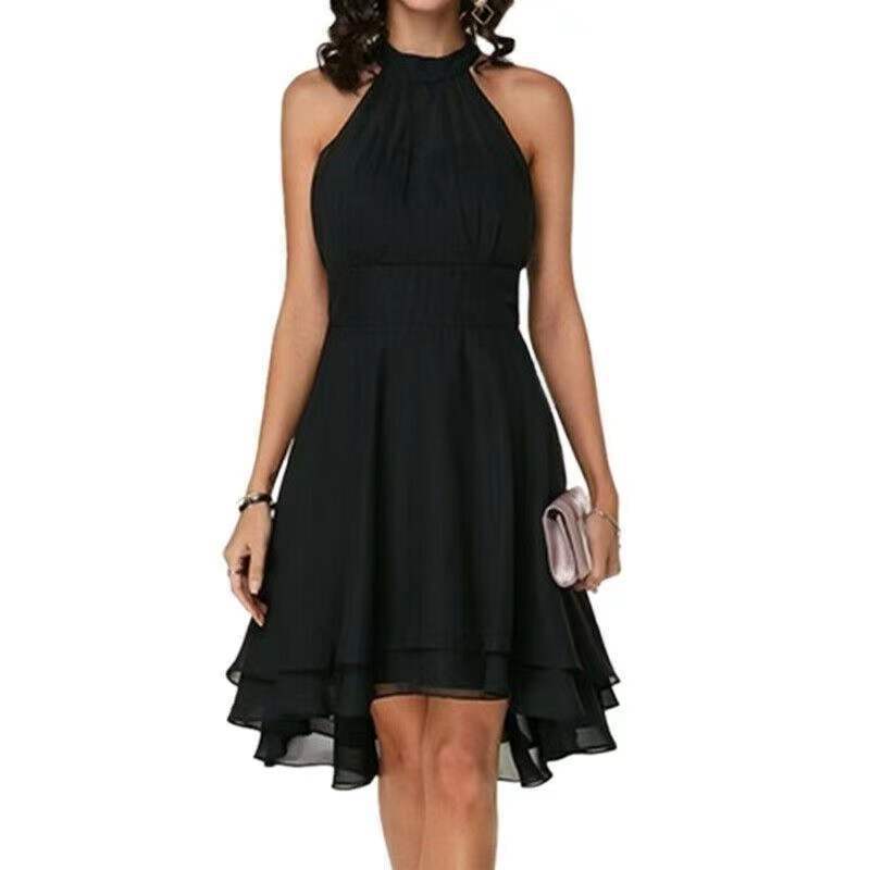 Fashion Women's Sexy Sleeveless Round Neck Micro Pleated Waist Slim Fit One Piece Skirt