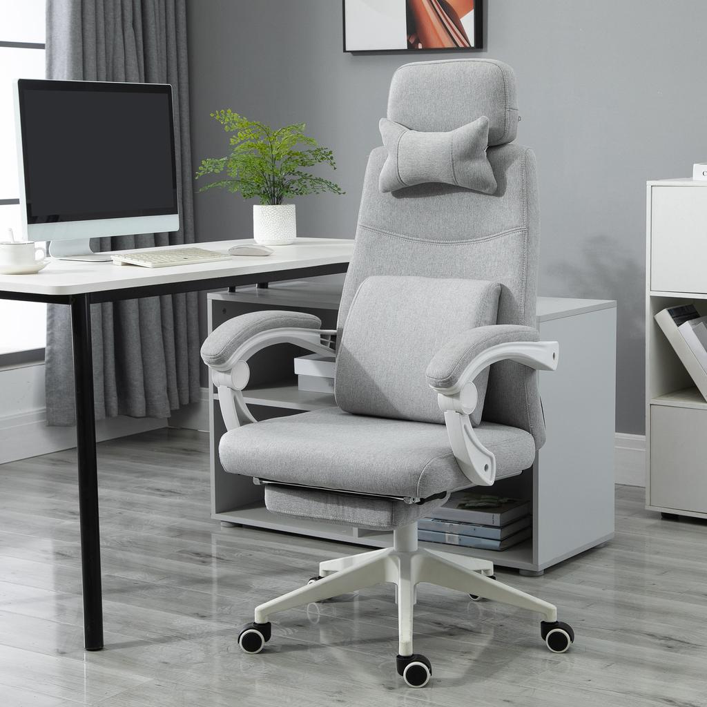 Office Chair, Ergonomic Desk Chair with Headrest Pillow, Lumbar Cushion, Height-Adjustable Gaming Chair with Footrest, High Backrest, Grey