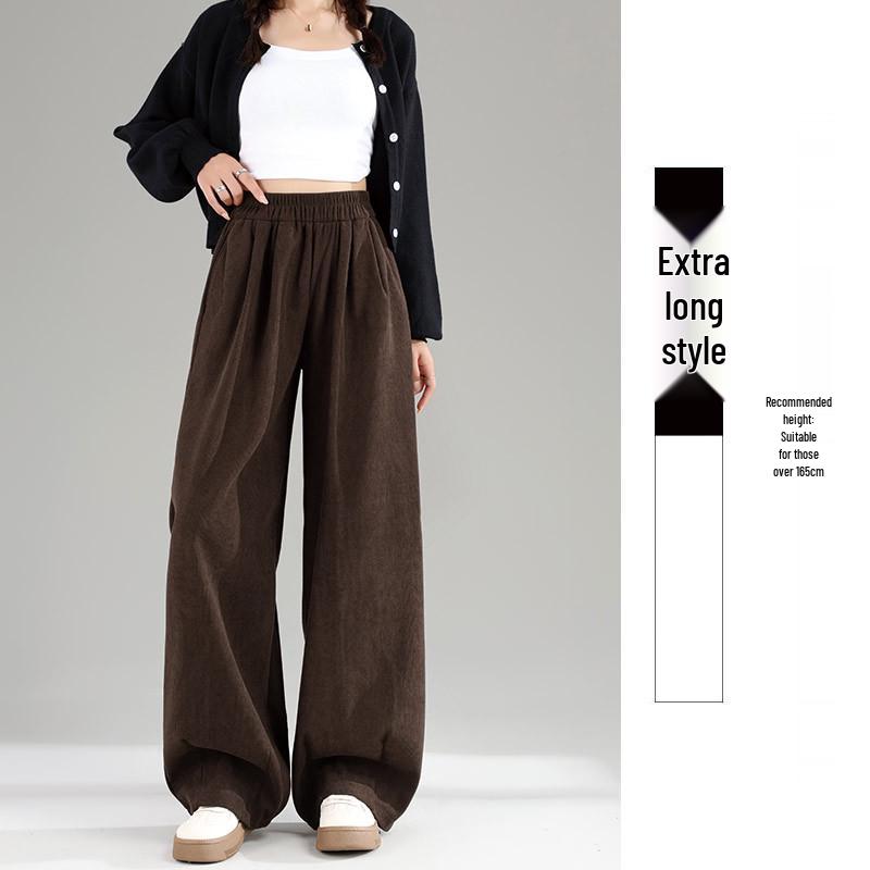 2025 Autumn/Winter European Cotton Velvet Wide-Leg High-Waist Drape Pants for Women