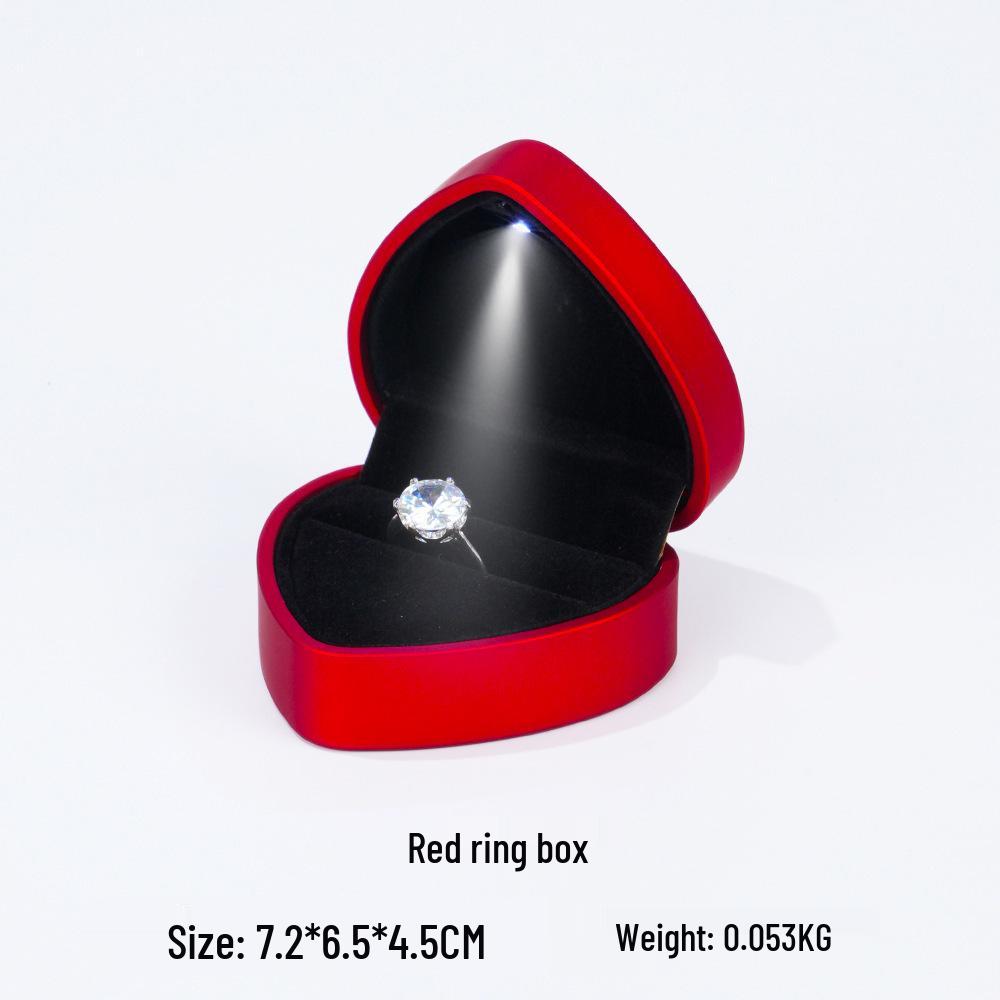 Heart-Shaped LED Ring Jewelry Box with Black Pearlescent Interior