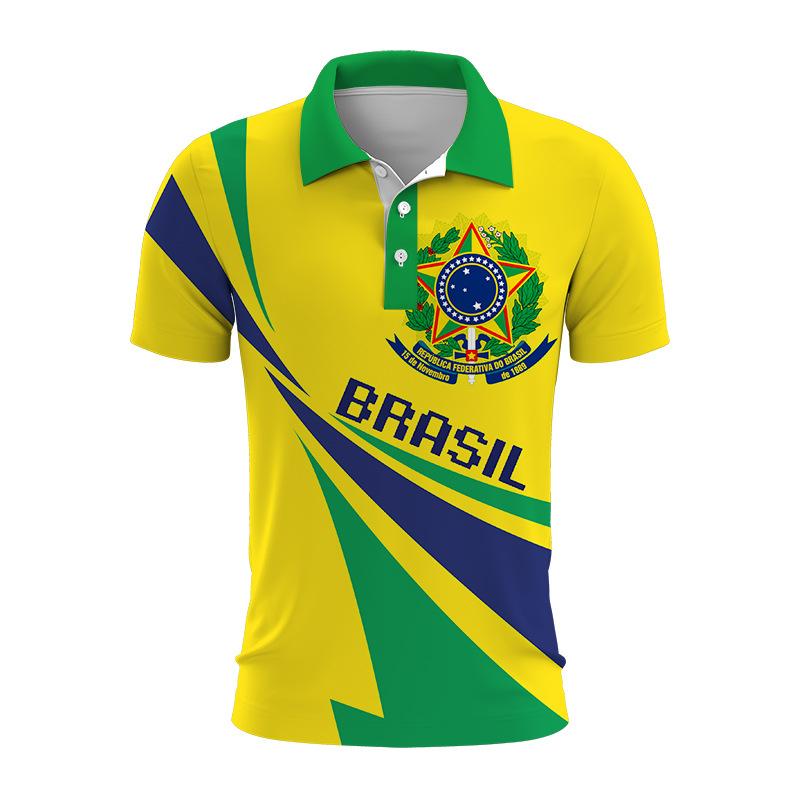 Brazil National Emblem 3d Printed Summer Button Down Collar Polod For Men Casual Tops Oversized Short Sleeve Trend Men Clothing