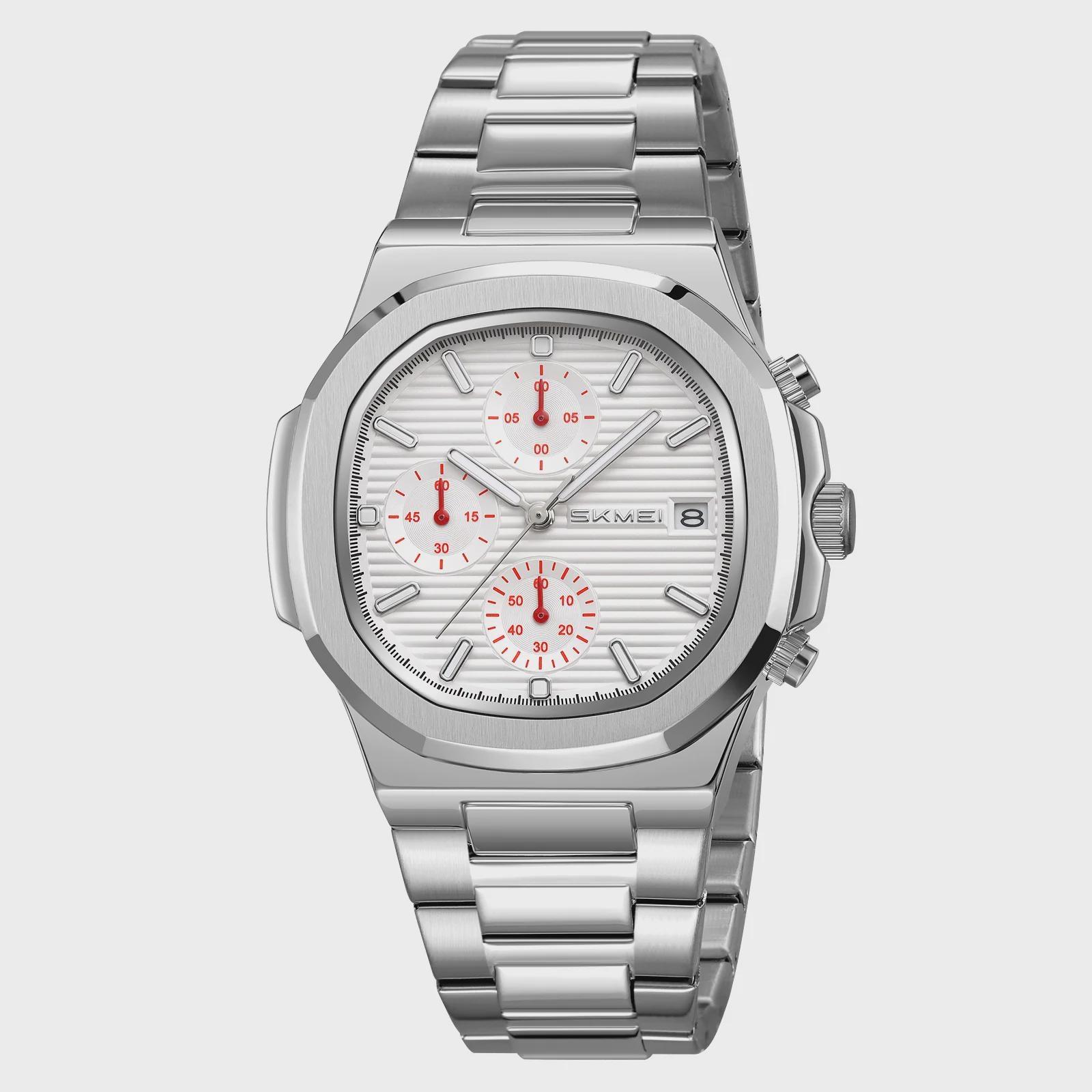 SKMEI Роскошные часы Бизнес Водонепроницаемые Мужские часы Светящаяся Дата Нержавеющая сталь Кварцевые Мужские часы Reloj Hombre серебряный