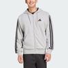 Adidas Essentials 3-Stripes French Terry Full-Zip Hoodie Medium Grey Heather/Black Men Streetwear JE6338