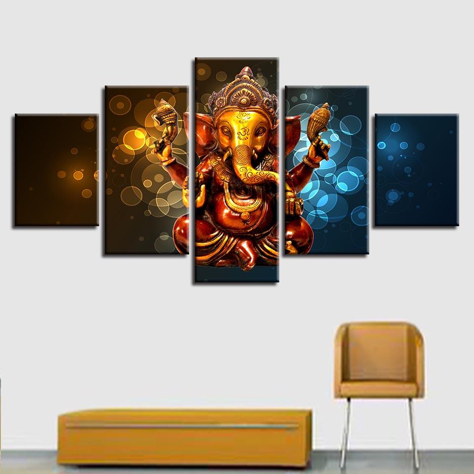 Modulares Poster, Bilderrahmen, 5 Stück, Elefantenrüssel, Gott Ganesha, Leinwandgemälde, Dekor, Zuhause, Wohnzimmer, Wand, HD-Kunstdrucke