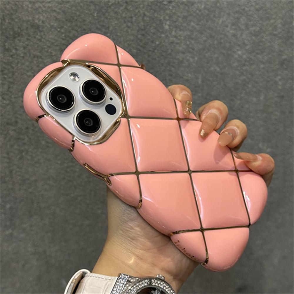 Luxury Plating 3D Diamond Lattice Pattern Soft Silicone Phone Case For iPhone 14Plus 11 12 13 15 Pro Max Shockproof Protection Cover