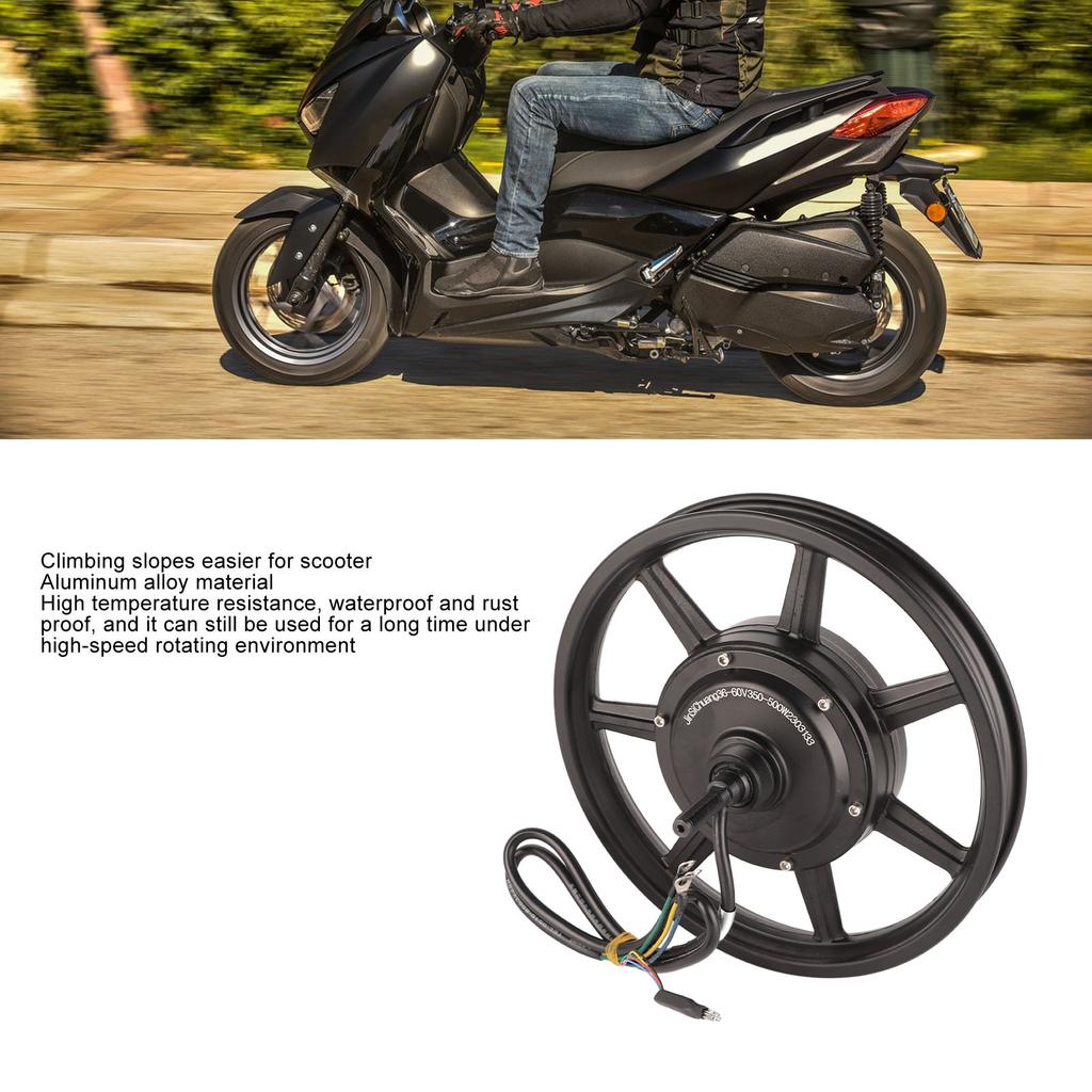 14in Electric Wheel Hub Motor, 36‑60V 350W‑500W Disc Brake Hub Motor IP54 Waterproof for Electric Motorbike Scooter