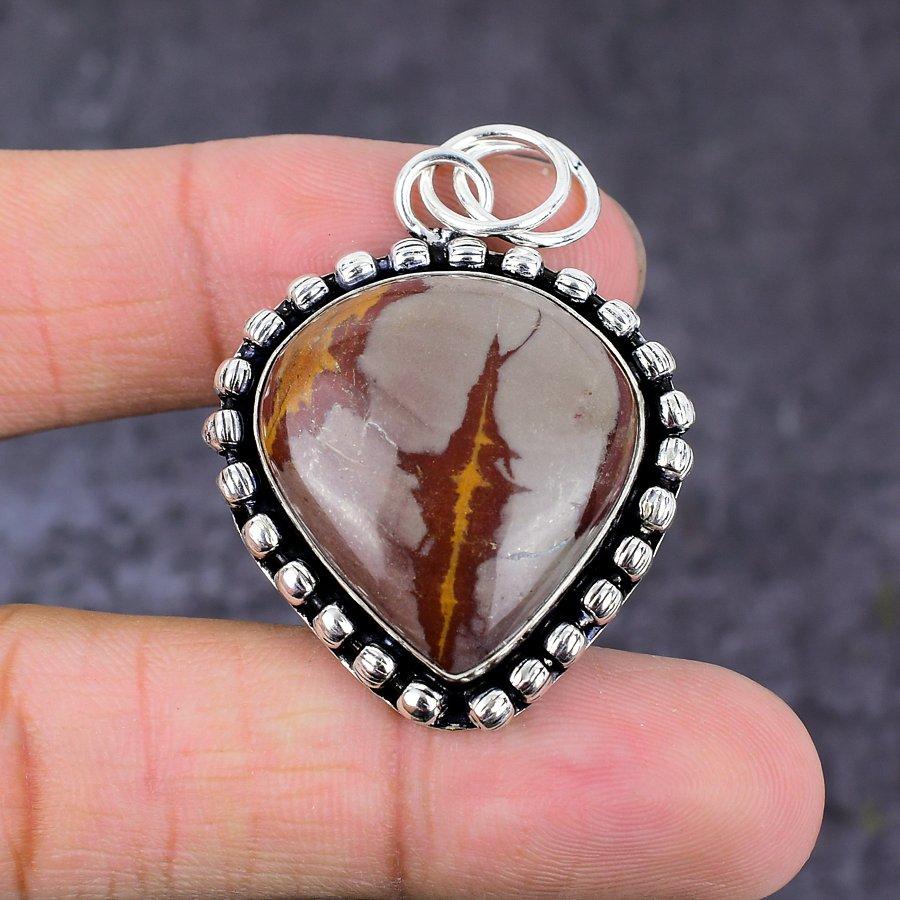 Noreena Jasper Handmade Ethnic 925 Sterling Silver Jewelry Pendant 1.97" t9Z88
