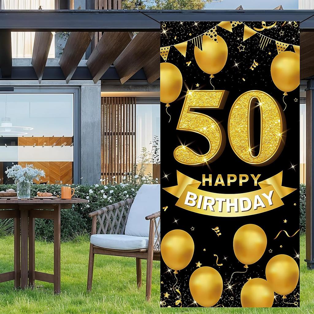 50th Birthday Decorations for Men & Women – Happy 50th Birthday Banner Backdrop, Fabric Yard Sign, Table Cloth, Photo Booth Props for Indoor