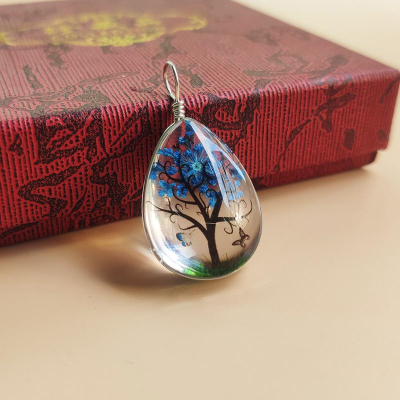 

Ожерелье с подвеской из сухоцветов ручной работы - Дерево жизни, дизайн с каплями воды, свежие и милые украшения для женщин