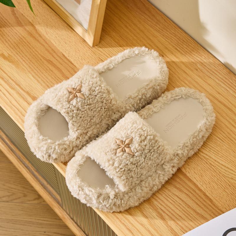 Thick-soled cotton slippers women's autumn and winter new indoor non-slip warm outer wear heightening fashion plush slippers
