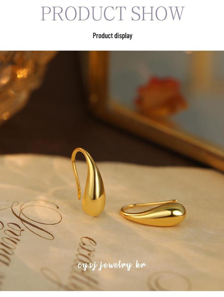 Cui Yan S999 Silver Korean Minimalist Water Drop Ear Hooks for Women - Trendy Cross-Border Ins Hot Earrings