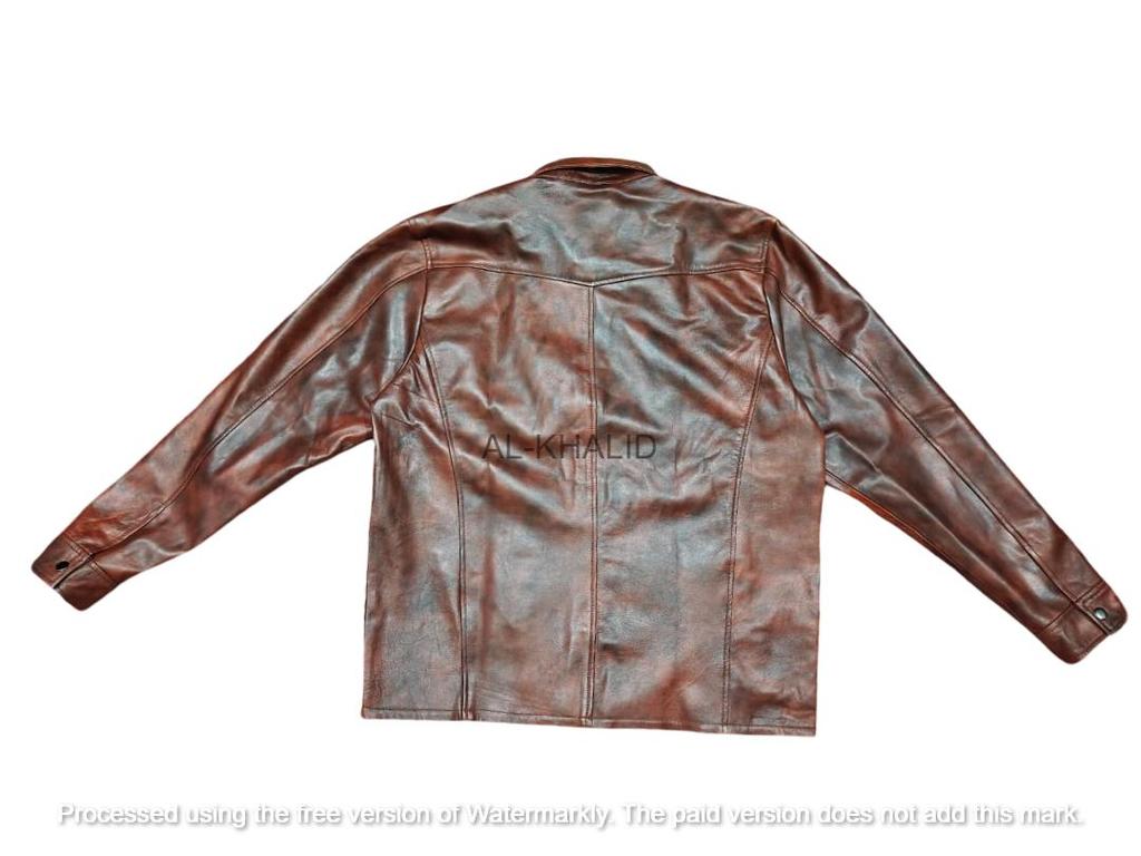 Handmade Stylish Casual Biker Motorcycle Real Lambskin Brown Men's Leather Shirt