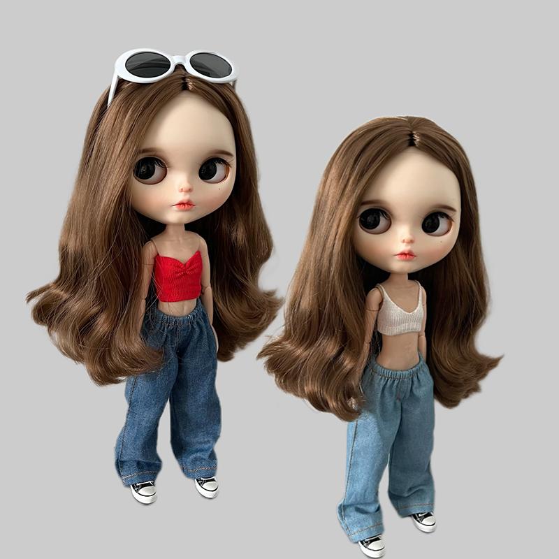 1Pcs Blyth Doll Clothes Fashion Jeans Streetwear Retro Loose Wide Leg Denim Pants for Blyth OB24 Licca Pullip 1/6 Dolls