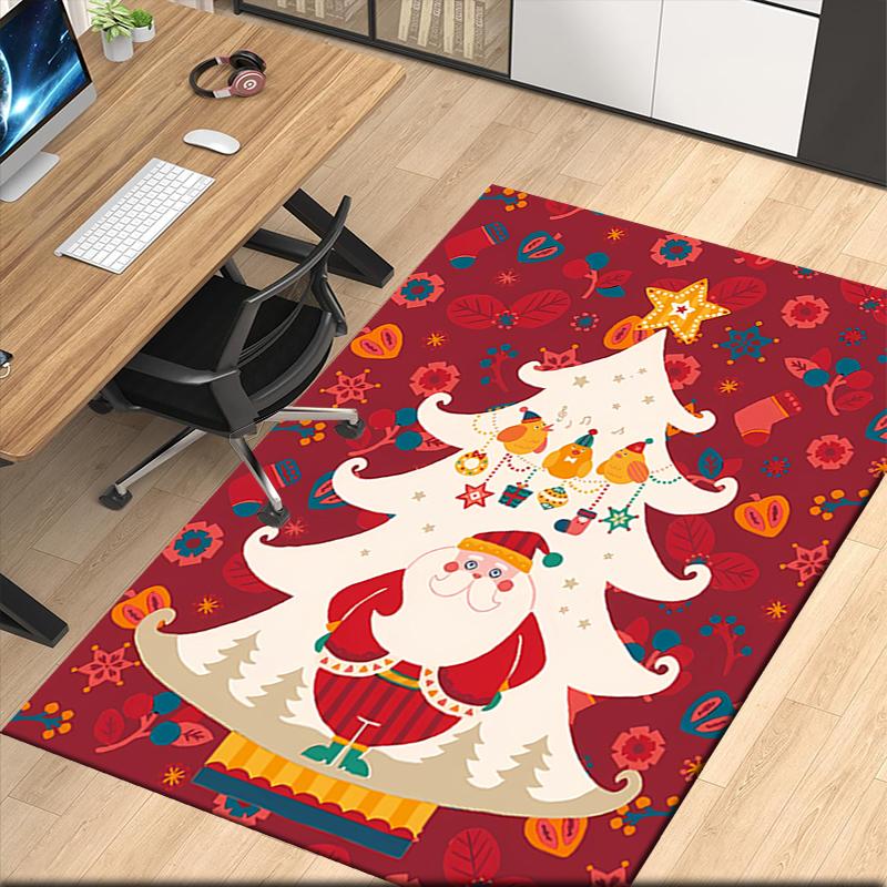 Christmas Santa Claus Printed Carpet, for Office Chair Living Room Bedroom Kitchen Room Decor Gifts.