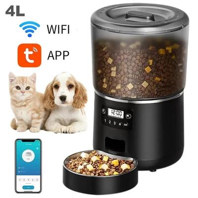 WIFI Automatisk husdjursmatare 4L Kapacitet Smart Timer Control Matautomat med skål i rostfritt stål Hundar Katter Fodertillbehör