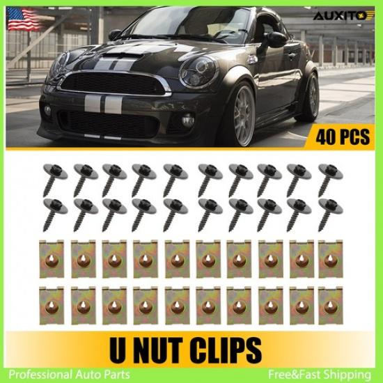 40x Car Body Fender Bumper Retainer Metal U Screw Nut Clips Gasket Fastener