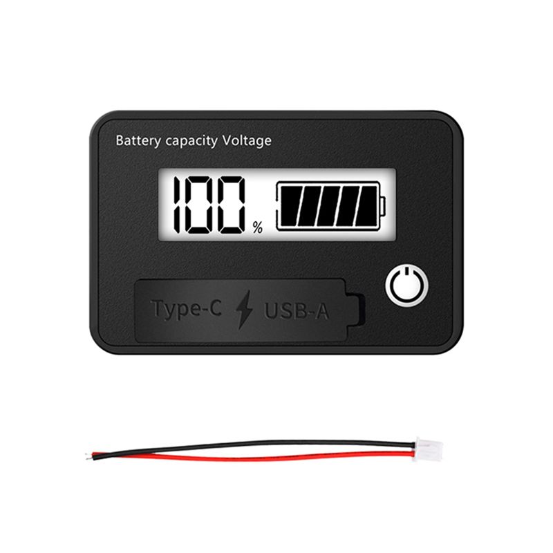 AEE4-DC 8-30V LCD Digital Battery Voltmeter Capacity Indicator Lithium Acid Battery Voltage Tester Meter Tool Typec Output