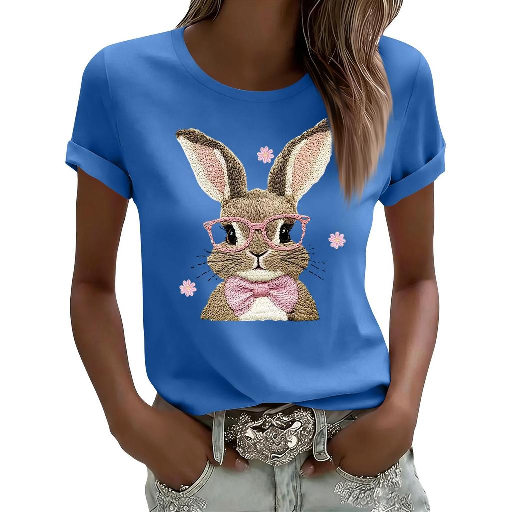 Women's Casual Printed T-Shirt Round Neck Pullover Short Sleeve Top