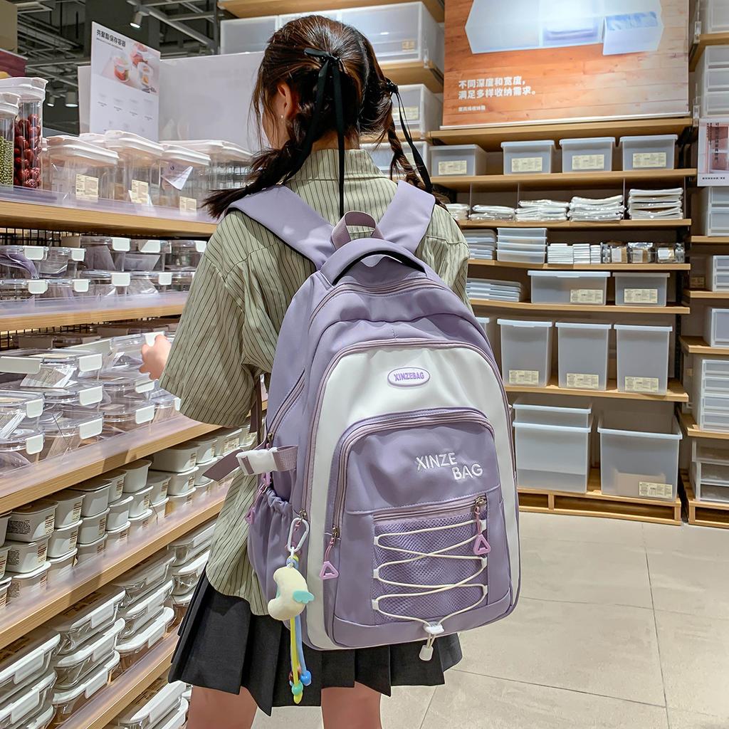 High-value student schoolbag female cute simple girl backpack junior high school students casual large-capacity backpack tide