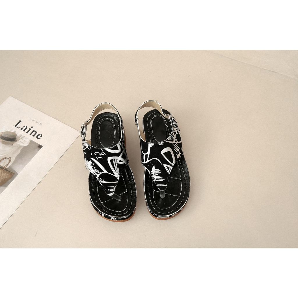 Large Size Herringbone Sandals for Women, Embroidered with Ethnic Style Flowers, with A Back Strap and Sloping Heel Sandals