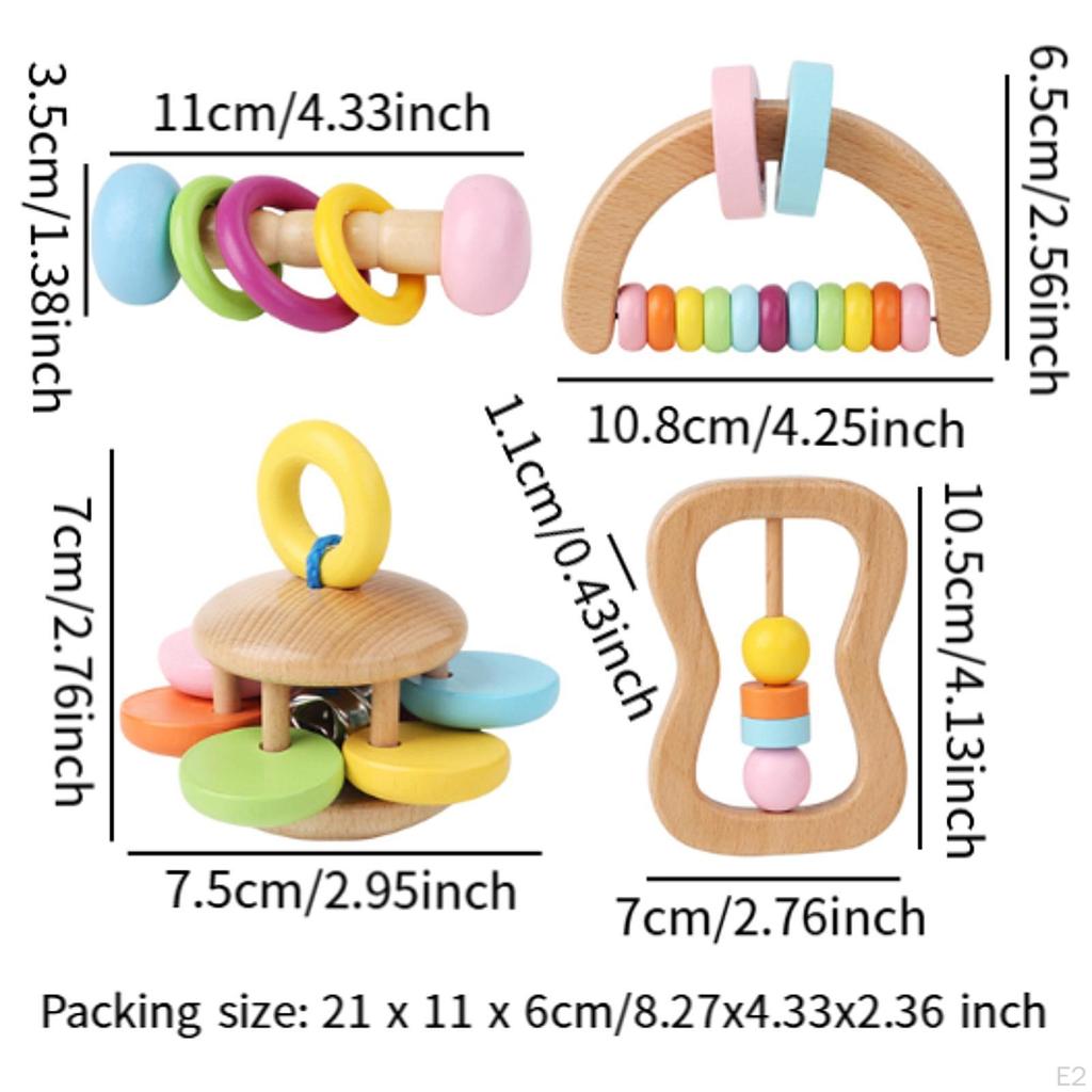 Wooden Rattle Set Musical Instruments Fine Motor Skill Hand Eye Coordination Rattles Bell