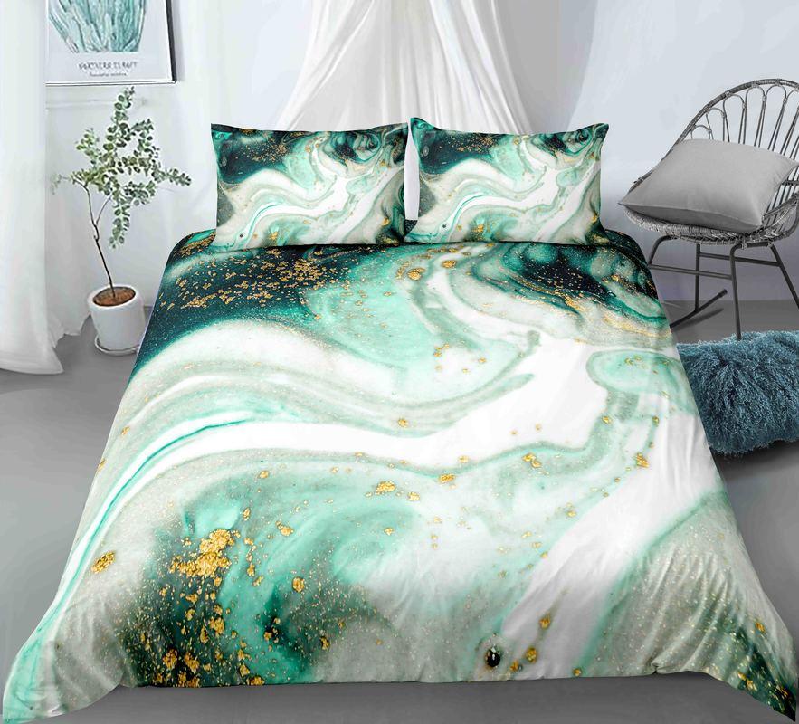 Chic Marble Duvet Cover Microfiber Mint Gold Glitter Turquoise Bedding Set Abstract Aqua Blue Quilt Cover Single Twin Full