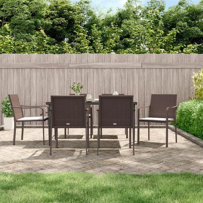 VidaXL Ensemble à manger de jardin 7 pcs coussins résine tressée acier, ensemble à manger, ensemble à manger d'extérieur, 3186946