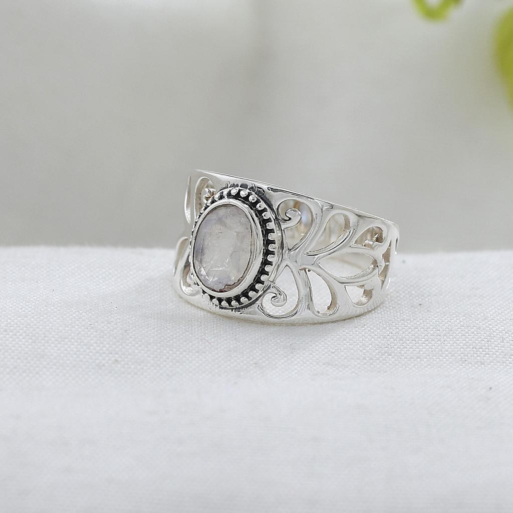 Rainbow Moonstone Silver Ring, Pure 925 Sterling Silver Handmade Jewelry, Women Silver Ring, Gift For Her Ar8934