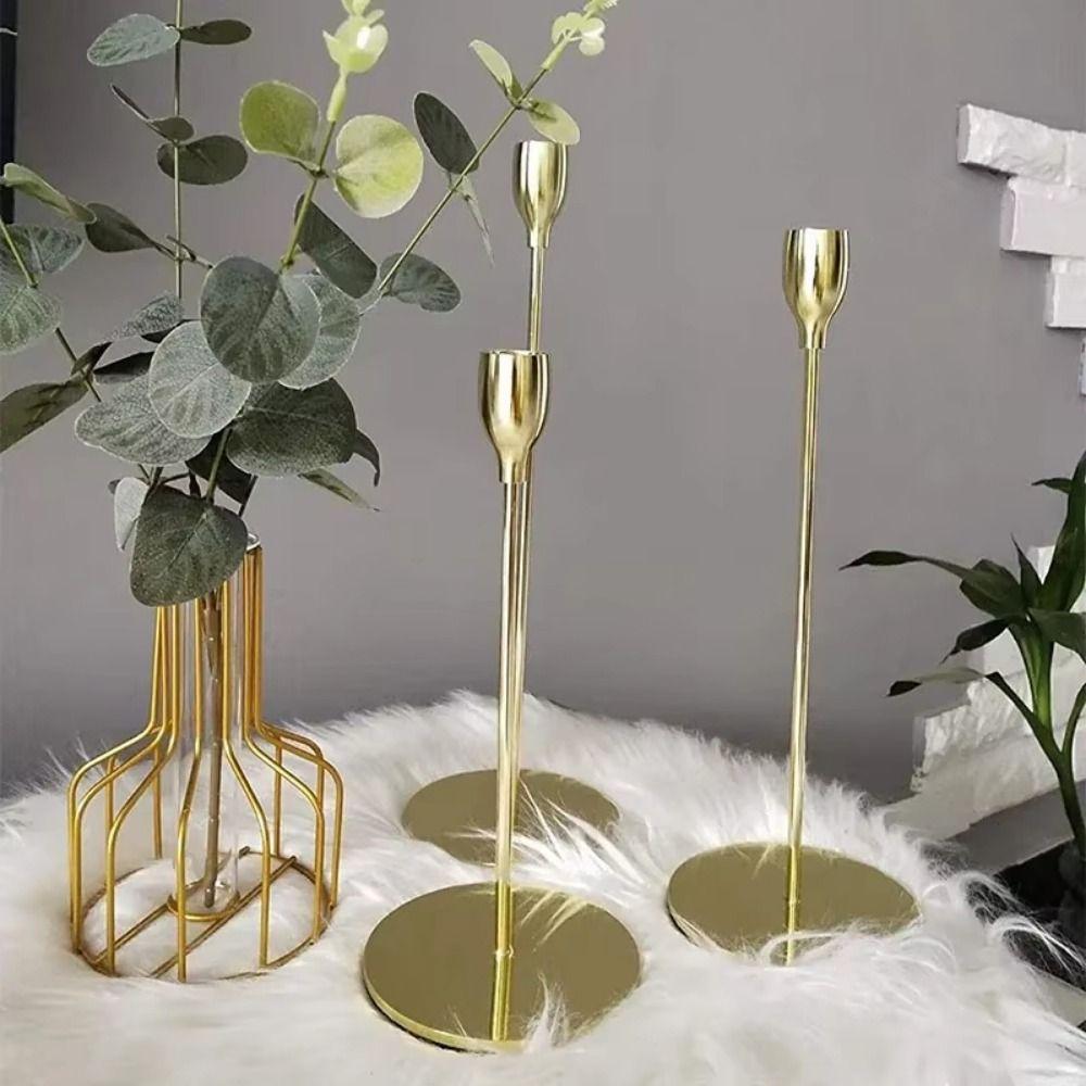 3Pcs Rust-proof Luxury Candlestick High Footed Candle Containers Wedding Candle Stand  Hotel Table