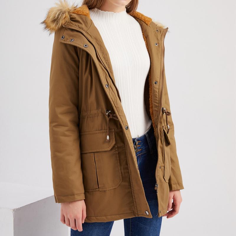 Velvet Cotton Coat Women's Hooded Fur Collar Winter Coat for Warmth Plus Velvet Plus Size Cotton Coat Solid Color Hooded Cotton Coat