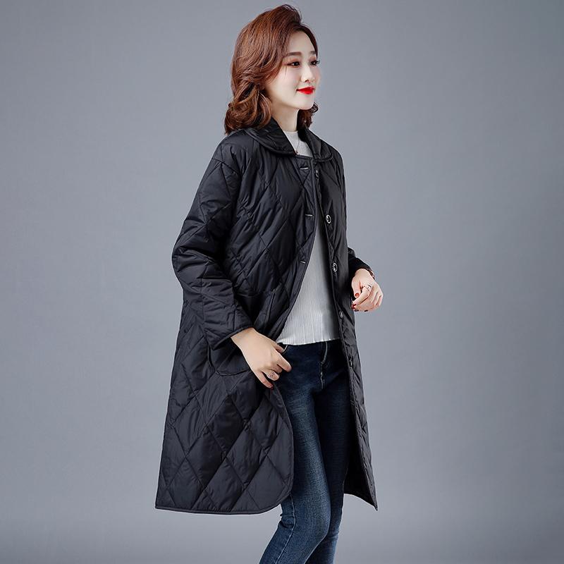 Podzimní Zimní Kabát Dámský Dlouhá Bunda Femme Prošívané Parky Polstrovaná Lehká Oversize Svrchní Oblečení Černá Dámská