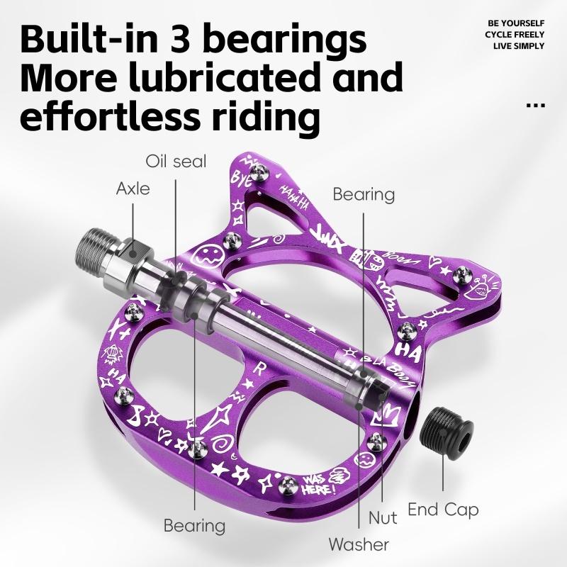 WEST BIKING Bicycle Pedals 3 Bearing Cat Shaped MTB Road Bike Pedals Flat Platform Seal Bearings Cycling Pedals Bike Accessories