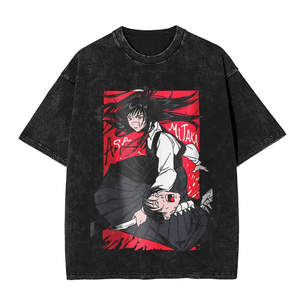 Anime Chainsaw Man Yoru T-Shirt Hip Hop Gothic Gewaschenes Oversized-T-Shirt Herren Damen Kleidung Kurzarm Baumwolle T-Shirts Oberteile
