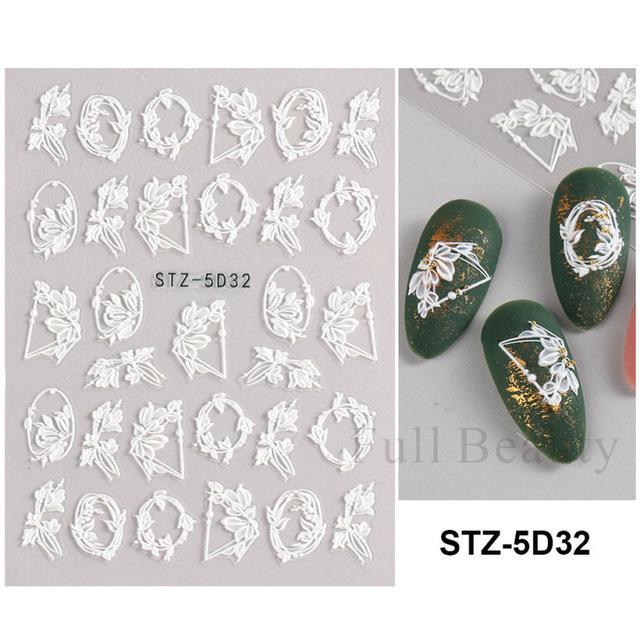 Nail Art Sticker, Relief 5D Three-Dimensional Spring Pink Cherry Blossom Small Flower Adhesive Nail Sticker