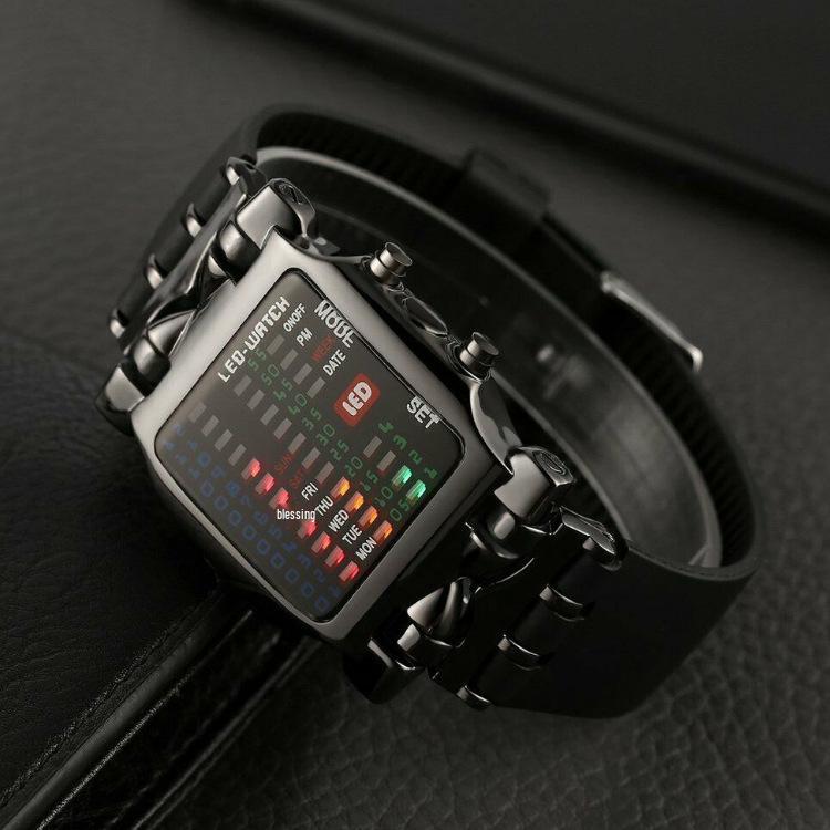 LED Electronic Crab Watch - Fashionable Binary Design for Students