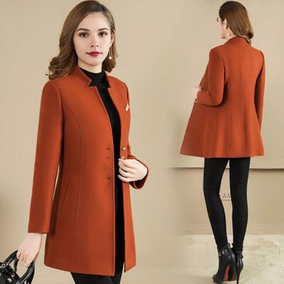 Women Winter Coat Formal Business Style Stand Collar Single-breasted Mid Length