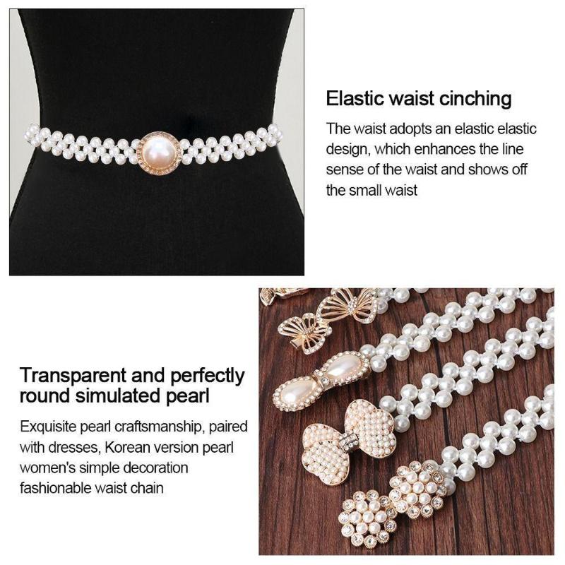 Waistband With Pearl Elegant Simple Waist Chain Ladies' Elastic Thin Pearl Waist Belt