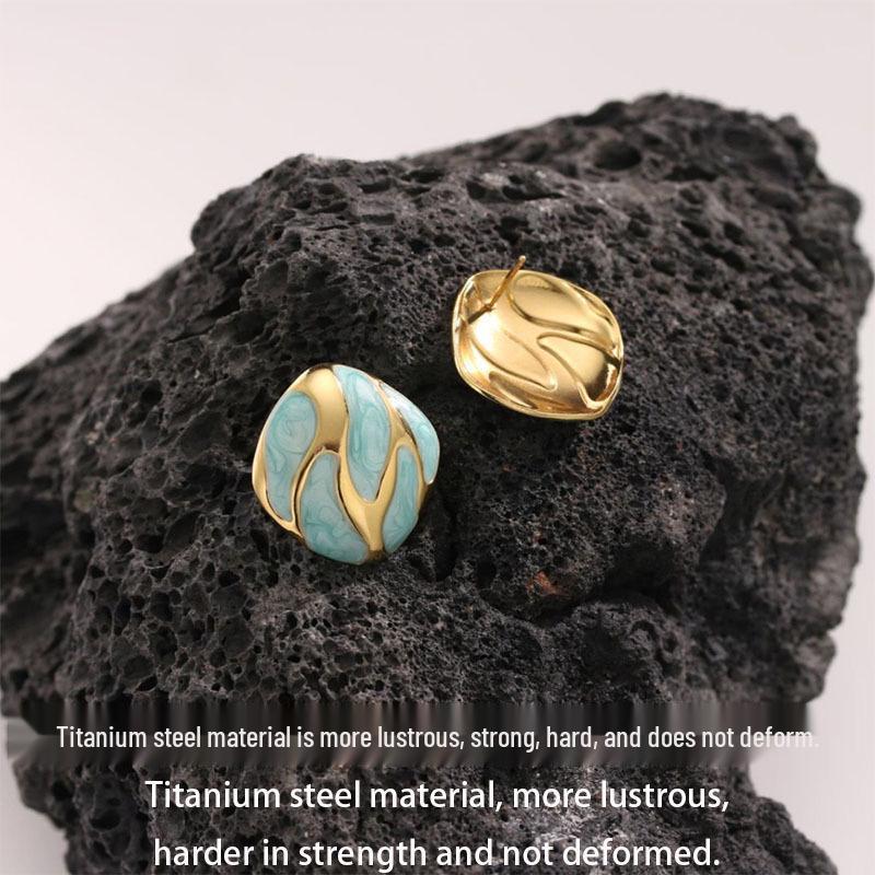French Enamel Drip Oil Earrings: Stainless Steel, Irregular, Titanium Women's Luxury