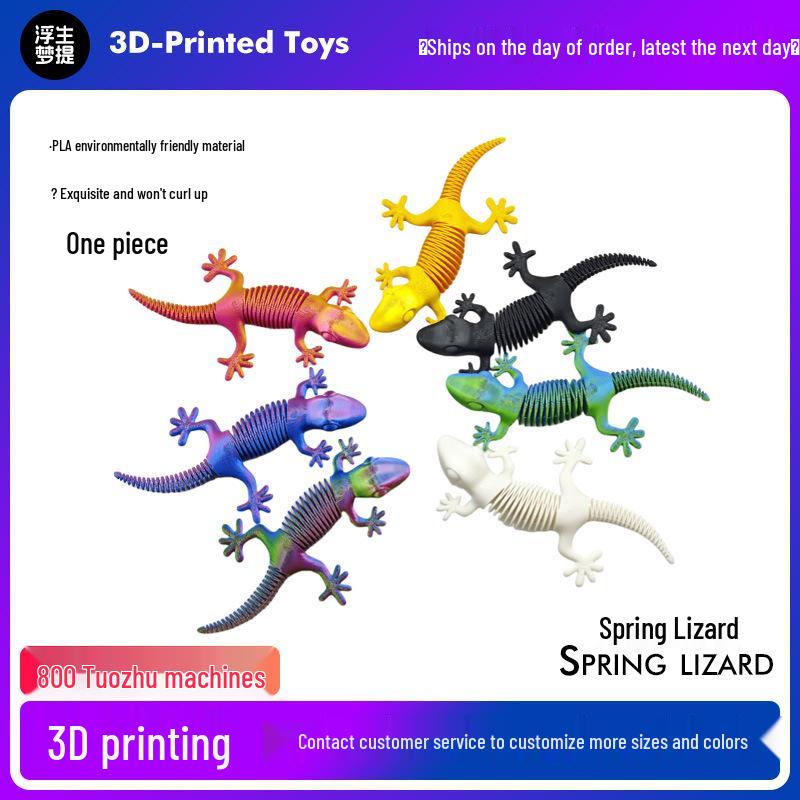 3D Printed Articulated Spring Lizard Model Toy