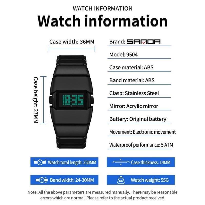 SANDA Luxury Men's Electronic Watch Creative Design Unique Watch Man Casual Sports Multi-functional Wristwatch LED Waterproof ABS Material