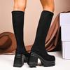 Fashion New Women's Chunky Platform Knee-High Boots Thick High Heels Punk Long Boots Woman Plus Size Slim Stretch Autumn Winter Boots