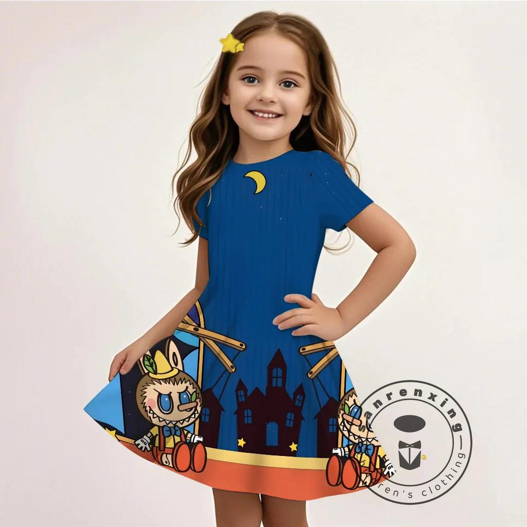 L-LABUBU-O rochie 3D de vară pentru fete cu imprimeu desen animat, stil casual Y2K, țesătură respirabilă, drăguță, accesibilă, la mare căutare