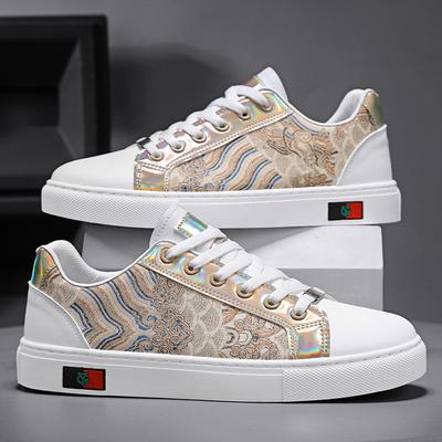 Lente Nieuwe Schoenen voor Mannen Leer Casual Schoenen Trendpatroon Platte Skateboard Schoenen Jeugd Straat Cool Vetersluiting Sneakers