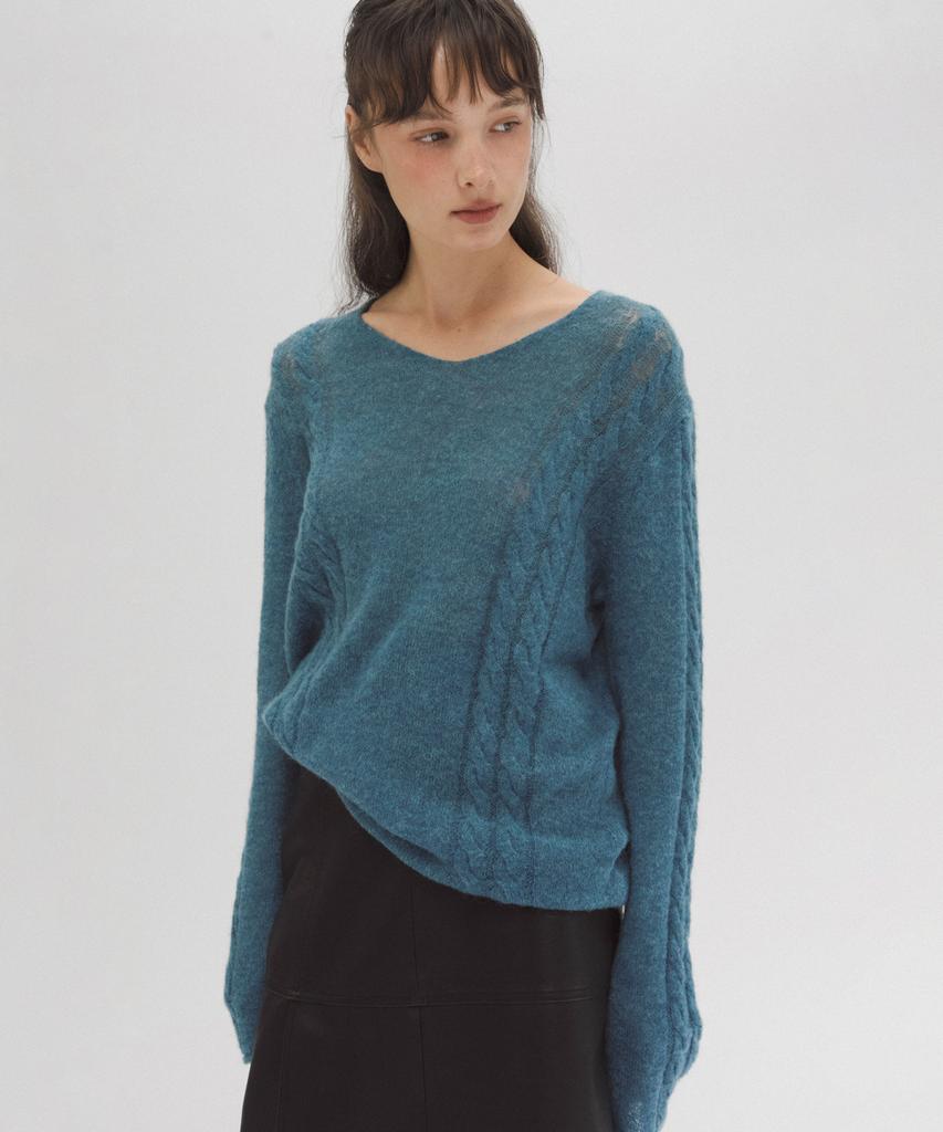ANDNEEDS Deep V-Neck Cable Knit (Blue)