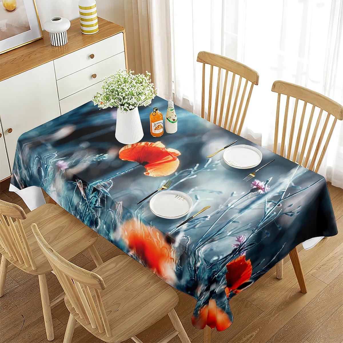 Bloementafelkleed, Klaprozen Retro Lente Zomer Tuin Bladwerk Bloemblaadjes, Rechthoekige Tafelhoes voor Eetkamer Keuken Decoratie 60x120cm