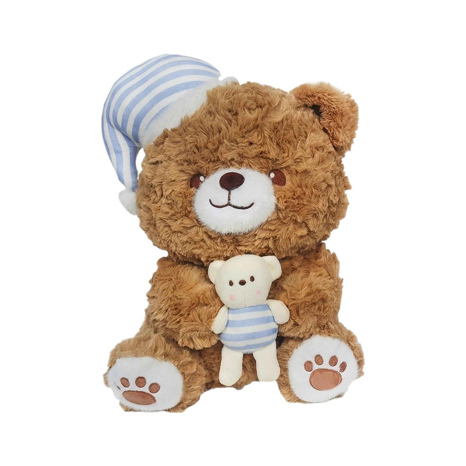

Soft Plush Teddy Bear Stuffed Animal Toy with Small Bear Accessory and Striped Nightcap for Kids and Collectors Cozy Design One Size