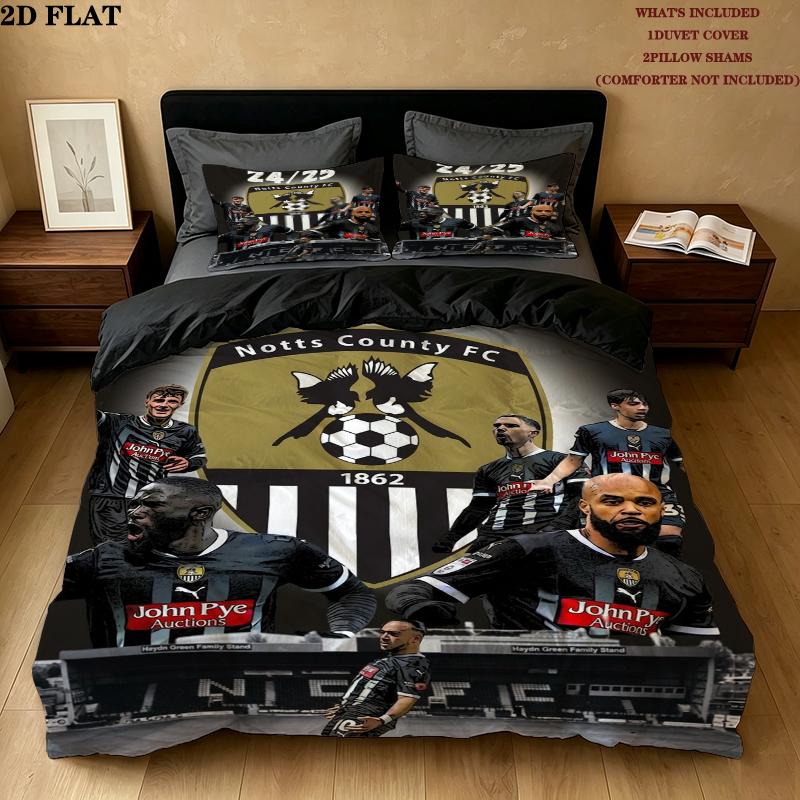 Notts County FC Pattern Bedding uilt Set uilt Cover Pillowcase Home Decoration Birthday Gift (1 * duvet cover + 2 * pillowcase without core)